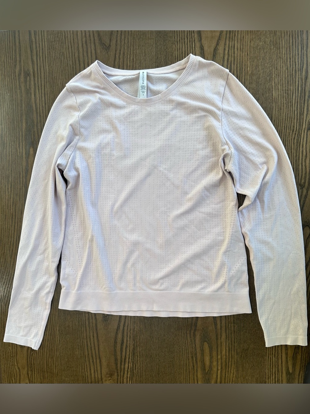Athleta Pale Pink Long Sleeve Perforated Performance Top - Picture 1 of 3